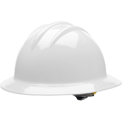 Full Brim Hard Hat, Polyethylene, 6 Point Ratchet Suspension, ANSI Impact Rating: Type I, Front & Rear Vertical Height Adjustment, White