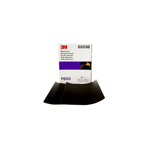 3M™ Wetordry™ 02036 Abrasive Sheet, 11 in Length, 9 in Width, 600 Grit, Aluminum Oxide Abrasive, Paper Backing