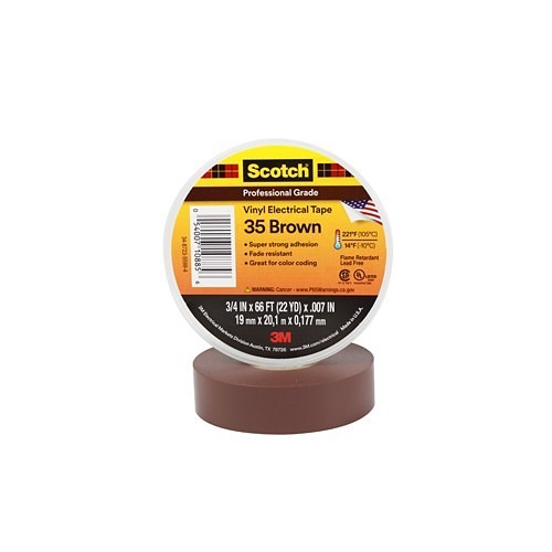 3M™ 10885 Electrical Tape, 66 ft Length, 3/4 in Width, 7 mil Thickness, Rubber Resin Adhesive, PVC Backing, Brown