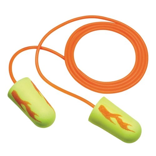 3M™ 247-311-1252 Earplug, Soft Neon Blasts Corded, 33 dB Noise Reduction Rating, Tapered, Roll Down, Regular, Yellow Neon Plug, Yellow Neon Cord