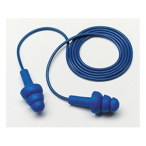 3M™ UltraFit™ 340-4007 Earplug, Disposable Corded, 25 dB Noise Reduction Rating, Multi-flange, Reusable, One Size, Blue Plug, Blue Cord