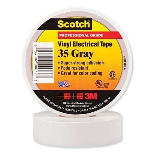 3M™ 500-000723 Electrical Tape, 66 ft Length, 3/4 in Width, 7 mil Thickness, rubber Adhesive, PVC Backing, Gray