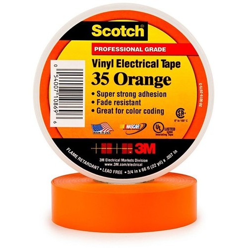 3M™ Scotch® 500-10273 Electrical Tape, 20 ft Length, 1/2 in Width, 7 mil Thickness, Vinyl Backing, Orange