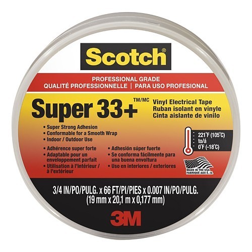 3M™ 6132 Electrical Tape, 66 ft Length, 3/4 in Width, 7 mil Thickness, rubber Adhesive, PVC Backing, Black