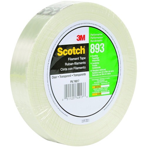 3M™ Scotch® 7000123805 Filament Tape, 55 m Length, 18 mm Width, 6.6 mil Thickness, Synthetic Rubber Adhesive, Clear