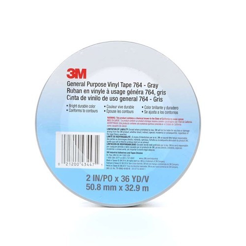 3M™ 764 Vinyl Tape, 36 yd Length, 2 in Width, 5 mil Thickness, rubber Adhesive, PVC Backing, Gray