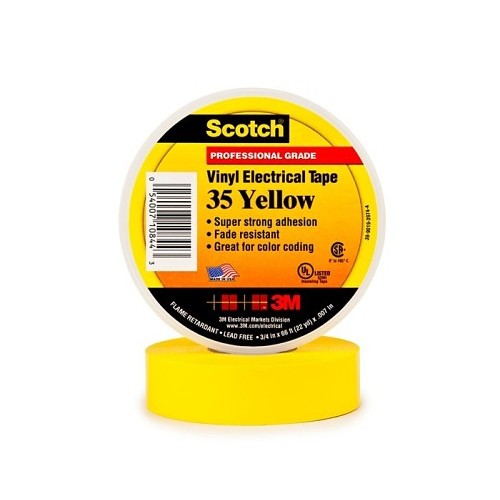 3M Scotch® 3M10844 Electrical Tape, 66 ft Length, 3/4 in Width, 7 mil Thickness, PVC Material Type, Rubber Resin Adhesive, PVC Backing, Yellow