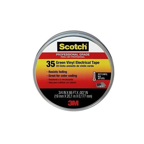 3M Scotch® 3M10851 Electrical Tape, 66 ft Length, 3/4 in Width, 7 mil Thick, Vinyl Material Type, Rubber Adhesive, PVC Backing, Green