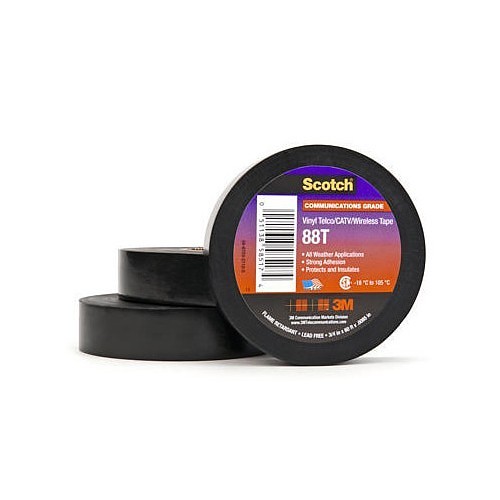 3M Scotch® 3M88T Vinyl Electrical Tape, 44 ft Length, 1.5 in Width, 8.5 mil Thickness, Polyvinyl chloride (PVC) Backing, Black