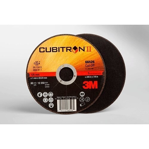 3M Cubitron™ 60410016046 Cut-Off Wheel, 5 in Wheel Dia, 0.045 in Wheel Thickness, 7/8 in Center Hole, 60 Grit, Ceramic Aluminum Abrasive