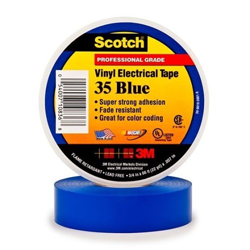 3M™ Scotch® ORG6784524 Electrical Tape, 66 ft Length, 3/4 in Width, 7 mil Thickness, rubber Adhesive, PVC Backing, Blue
