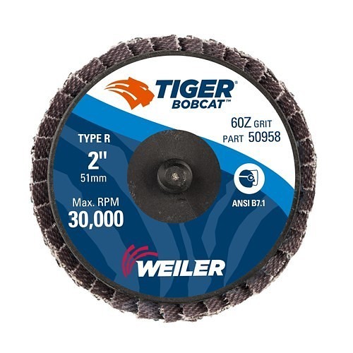 BobCat™ 50958 Type R Close Mini Standard Density Coated Abrasive Flap Disc, 3 in Dia Disc, 60 Grit, Medium Grade, Zirconia Alumina Abrasive, Type 29 Conical Disc