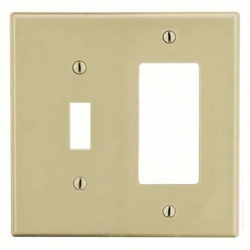 Wall Plate, 2 Gangs, Ivory, 1 Switch GFCI, 1 Switch, 1 Rocker