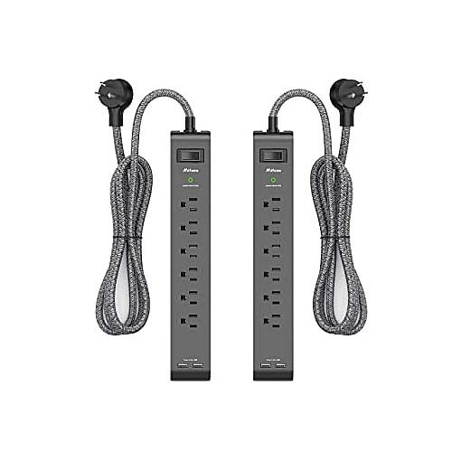 Surge Protector Power Strip, 6 Outlets, Flat Plug, Black, 12.6 x 2 x 1.4 in