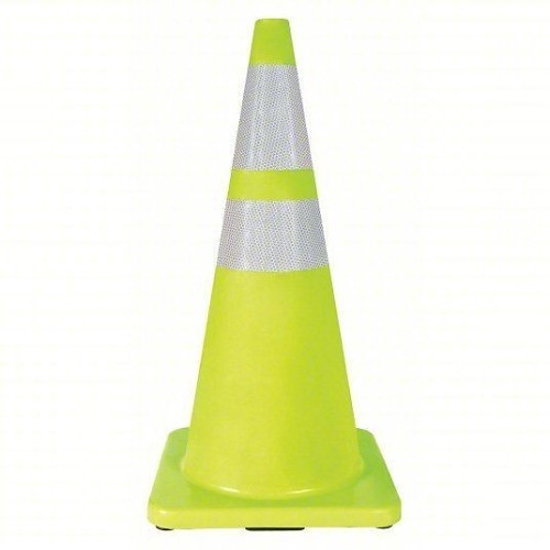 Traffic Cone, Reflective Striped Safety, 28 in Height, Fluorescent Orange Cone, PVC Cone, 7 lb Weight