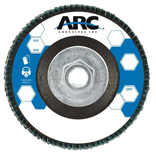 ARC™ 10812AF Coated Abrasive Flap Disc, 5/8-1 in 1 Disc Dia, 4-1/2 in Center Hole, 24 Grit, Zirconium Abrasive