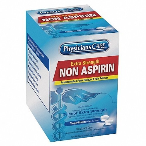 Acme United PhysiciansCare® 40800 Pain Reliever Medication, Extra Strength Non-aspirin, 125x2 Count, Dispenser Box, Formula: Acetaminophen