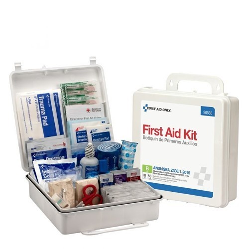 Acme United First Aid Only® 579-90566 First Aid Kit, Wall Mount, 199 Components, Plastic Case, 6-1/2 in Height, 3 in Width, 9-1/2 in Depth, People Served: 50