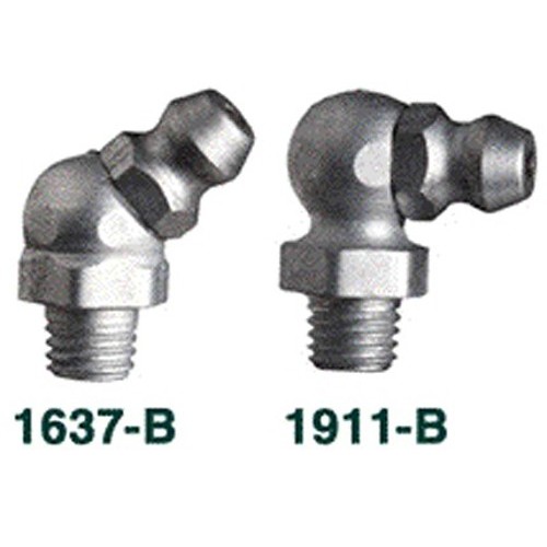 Alemite® 1637-B1 45 deg Thread Fitting, 1/4-28 Taper Thread, 13/16 in OAL, 13/64 in L Shank, Trivalent Zinc Plated