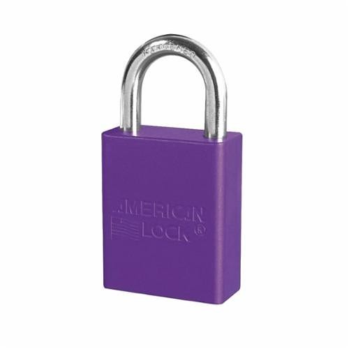 American Lock® A1105PRP Safety Padlock, Different Key, Purple, Anodized Aluminum Body, 1/4 in Dia x 1 in H x 25/32 in W Polished Chrome Boron Alloy Steel Shackle, Conductive Conductivity