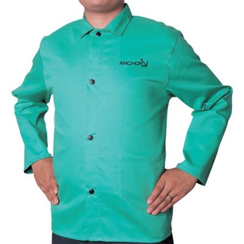 Anchor® Best Welds® CA1200S Cotton Sateen Jacket, Small, Flame Retardant Cotton Sateen, Visual Green, Resists: Flame