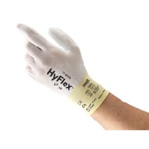 Ansell HyFlex® 11-600-# 7 Industrial Gloves, Knitted, Small, #7, Polyurethane, White, Knit Wrist Cuff, Palm Coated, Nylon