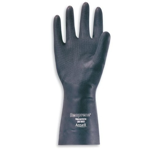 Ansell 29-865-11 Chemical Resistant Gloves, 2X-Large, #11, Neoprene, Black, Flock, 13 in Length, Resists: Chemical, Straight Cuff, 18 mil Thickness, Sandpatch