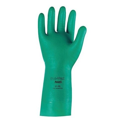 Ansell 37-155-10 Chemical Resistant Gloves, X-Large, #10, Nitrile, Green, 13 in Length, Unsupported, Gauntlet Cuff, 15 mil Thickness
