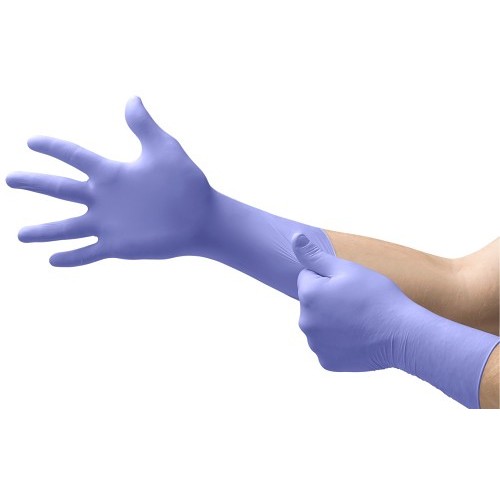 Ansell SEC-375-L Disposable Gloves, Chlorinated, Powder-Free, Textured Fingers,  X-Large, #10, Nitrile Foam, Violet Blue, Beaded Cuff