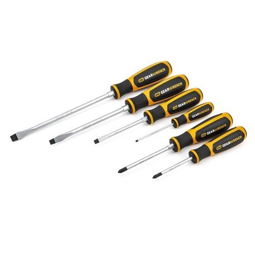 Apex® GEARWRENCH® 80050H Dual Material Screwdriver Set, 6 Piece, Phillips®/Slotted Screwdriver Types Included, Alloy Steel, Black Oxide