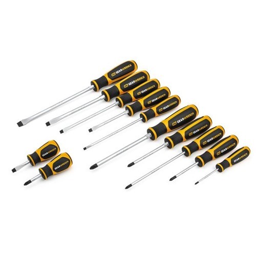 Apex® GEARWRENCH® 80051 Screwdriver Set, Dual Material, SAE, 12 Piece, No Insulated, No Magnetized Tip, 3/16 in 1/4 in 5/16 in 3/8 in #0 #1 #2 #3 Phillips®/Slotted Screwdriver Types Included, Alloy Steel, Black Oxide