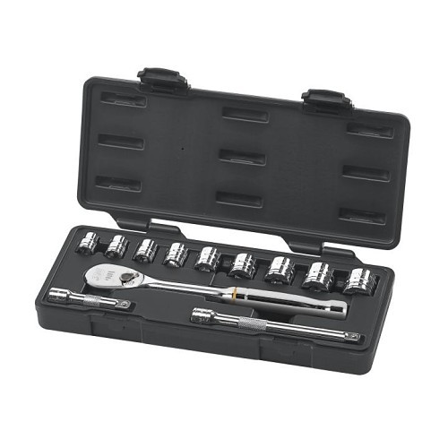 Apex® 80556 Socket Set, Imperial/SAE, 6 Points, 3/8 in Drive, 12 Piece, Included Socket Size: 3/8 in 7/16 in 1/2 in 9/16 in 5/8 in 11/16 in 3/4 in 13/16 in 7/8 in, Blow Mold Case