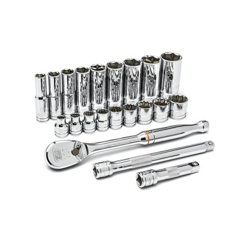 Apex® 80557 Socket Set, Imperial/SAE, 6/12 Points, 3/8 in Drive, 21 Piece, Included Socket Size: 3/8 in 7/16 in 1/2 in 9/16 in 5/8 in 11/16 in 3/4 in 13/16 in 7/8 in, Blow Mold Case