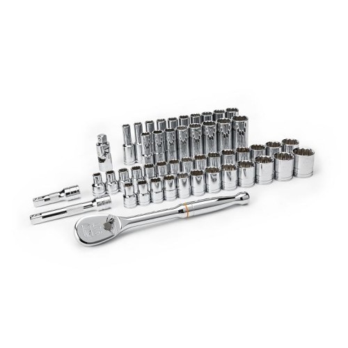 Apex® 80701 Mechanics Tool Set, Metric/SAE, 12 Points, 1/2 in Drive, 49 Piece, Blow Mold Case