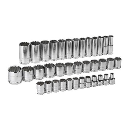 Apex® 80730 Socket Set, Metric, 12 Points, 1/2 in Drive, 37 Piece, Included Socket Size: 9-32 mm