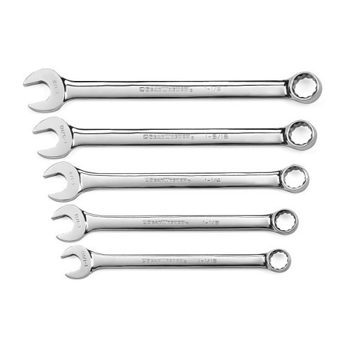 Apex® GEARWRENCH® 81921 Combination Wrench Set, Imperial, 5 Piece, 1-1/8 to 1-1/2 in, Polished Chrome