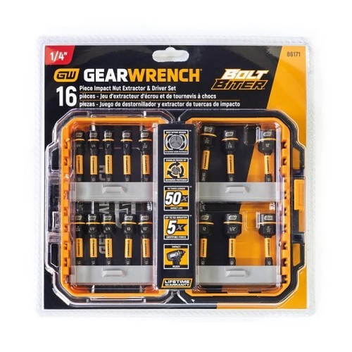 Apex Tool Group GEARWRENCH® 86171 Nut Extractor & Driver Set, Measurement System: SAE/Metric, 16 Piece, Chrome-Molybdenum
