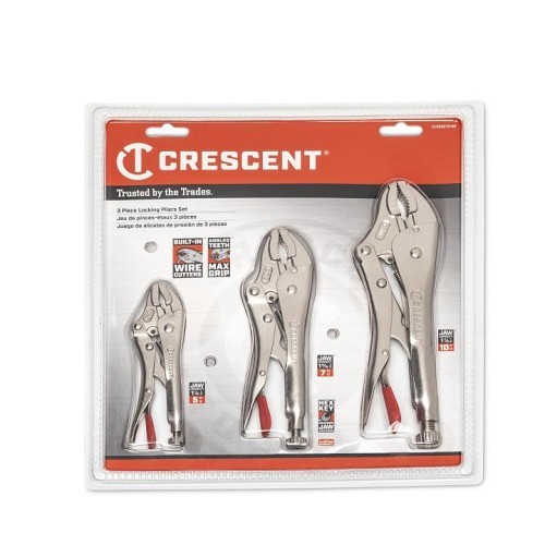 Apex Tool Group Crescent® CLP3SETN-08 Locking Pliers, Curved Jaw, Alloy Steel Jaw, 12-3/4 in Overall Length, Yes Cutter Included, ASME Specified Specifications Met