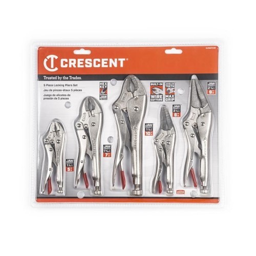 Apex Tool Group Crescent® CLP5SETN-08 Locking Pliers, Curved Jaw, Alloy Steel Jaw, 14.6 in Overall Length, Yes Cutter Included, ASME Specified Specifications Met