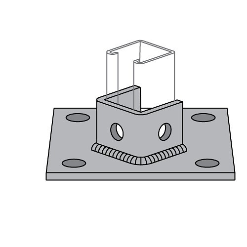 Atkore International Power-Strut® 3013SQ3 Channel Post Base, 3 Channels, Centered, Offset Channel Position, Mild Steel