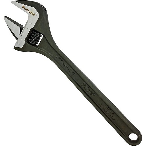 Adjustable Wrench, Heavy Duty, 15 in Overall Length, Steel Body, Phosphate