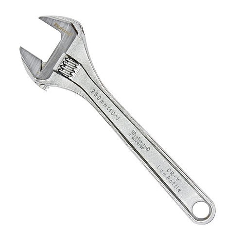 Adjustable Wrench, Standard, Heavy Duty, 10 in Overall Length, Steel Body, Polished Chrome