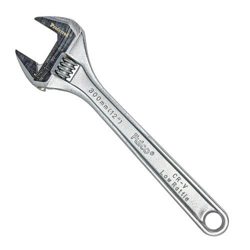 Adjustable Wrench, Standard, Heavy Duty, 12 in Overall Length, Steel Body, Polished Chrome