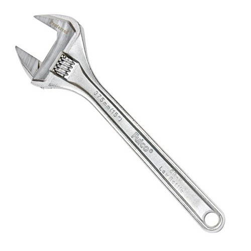 Adjustable Wrench, Heavy Duty, 15 in Overall Length, Steel Body, Polished Chrome