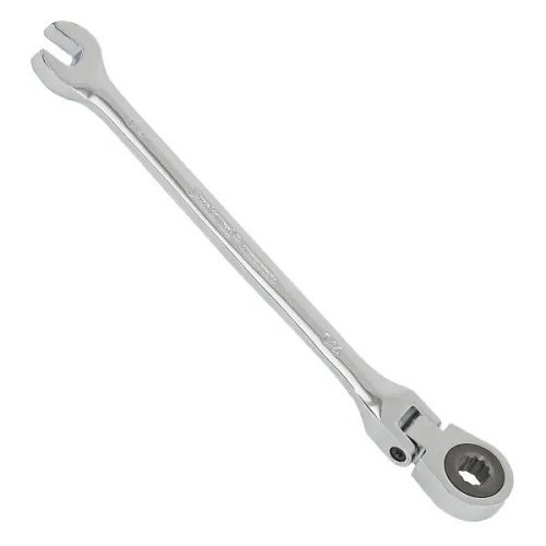 Flex Ratcheting Wrench, 3/4 in Wrench Opening, 12 Points, Steel, Polished Chrome