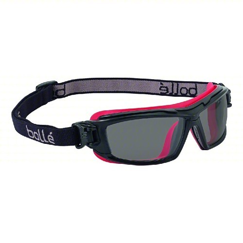 Bolle ULTIM8 40300 Safety Glasses, Smoke Lens, Black/Red, Anti-Fog /Anti-Scratch, Brow and Eye Socket Foam Lining, Universal Size