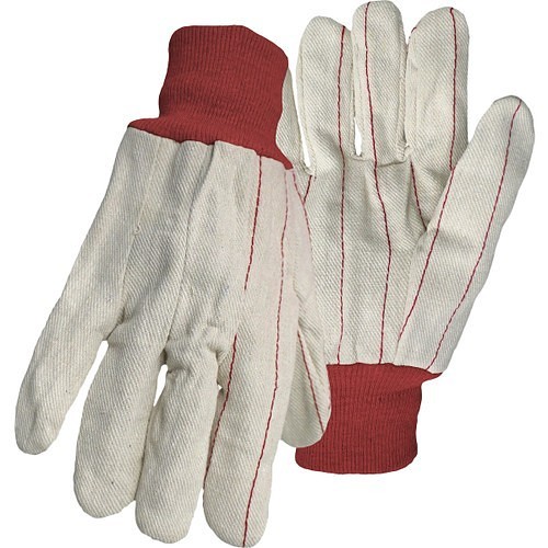 BOSS® 1JC28013 Gloves, Clute Cut/Double Palm Glove Type, Nap-In/Straight Thumb, Large, #9, Textile Palm, Cotton Canvas/Polyester, Natural/Red, Knit Wrist Cuff, Cotton/Polyester