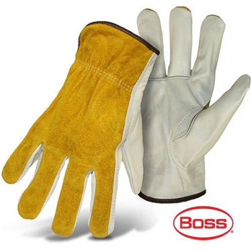 BOSS® 1JL9062 Driver Gloves, Gunn Cut, Grain Cowhide Palm, Leather, Natural/Tan, Open Cuff