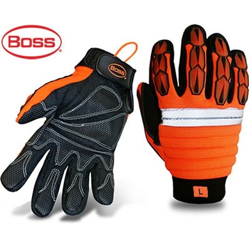 BOSS® 1JM500XL Gloves, X-Large, #10, Orange/Black, Synthetic Leather, Adjustable Wrist Cuff, Mechanic