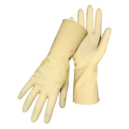 BOSS® 1UR0392 Gloves, Large, #9, Chlorinated Latex, Natural, Unlined, 12 in Length, Unsupported Support Type, Pinked Cuff, 17 mil Thickness